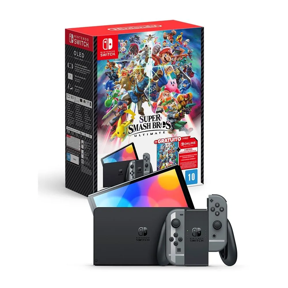 Console Nintendo Switch Oled + Jogo Super Smash Bros Ultimate - Hbgsskacla